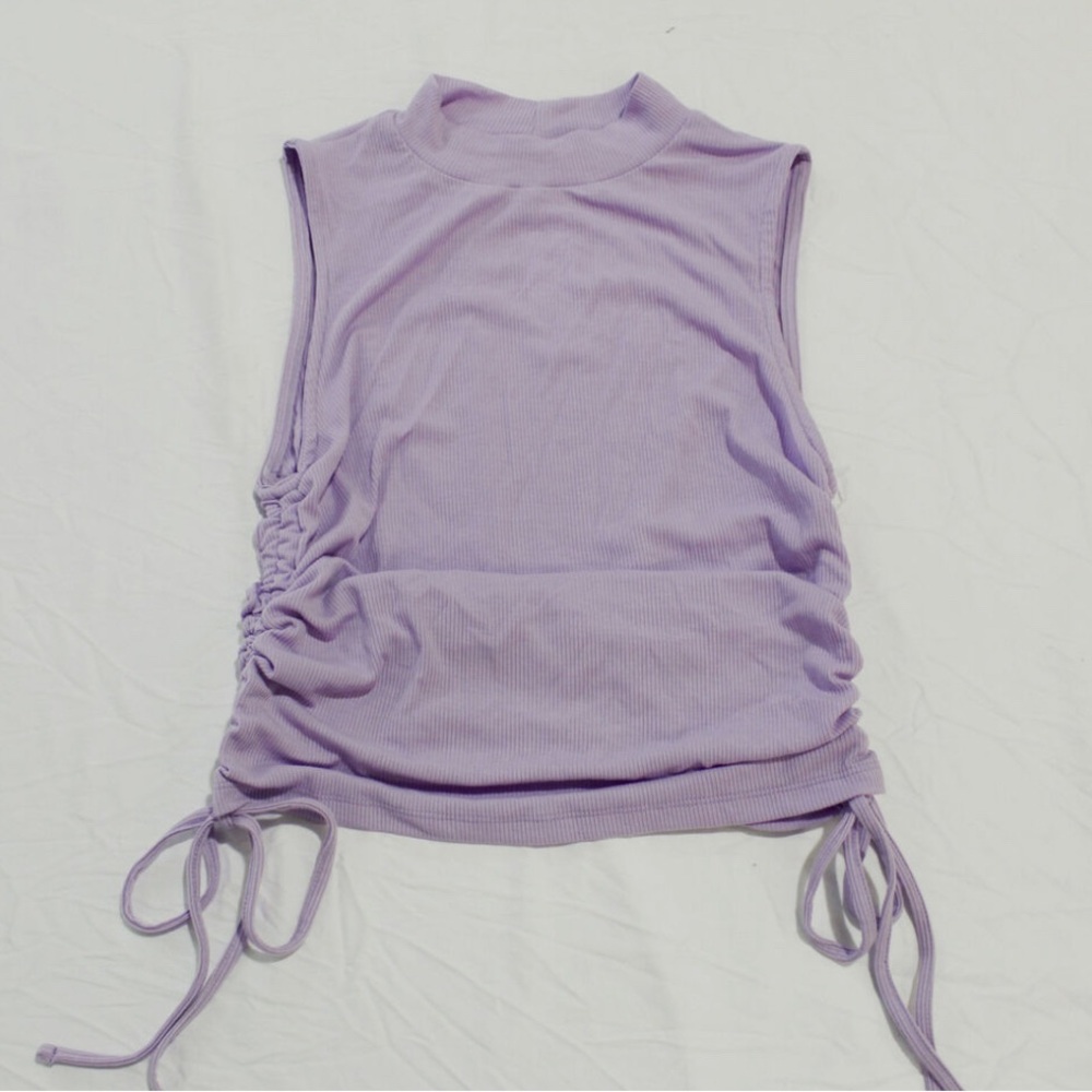Love Ellie Women's Armory Cropped Ruched Side Detail Knit Top EJ2 Purple Medium